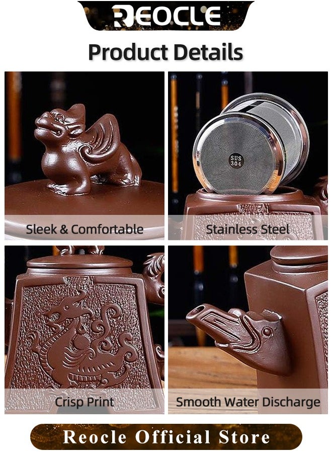 Authentic Yixing Teapot Dragon Tea Pot with Big Capacity Purple Clay Tea Set Kettle Kung Fu Teapot Relief Purple Clay Teapot
