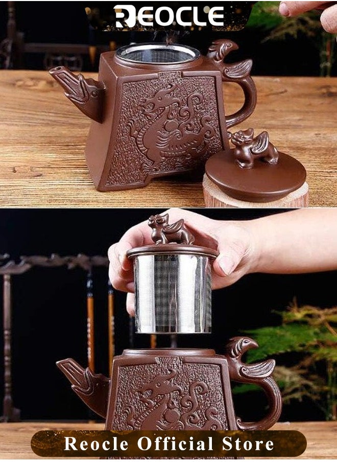 Authentic Yixing Teapot Dragon Tea Pot with Big Capacity Purple Clay Tea Set Kettle Kung Fu Teapot Relief Purple Clay Teapot