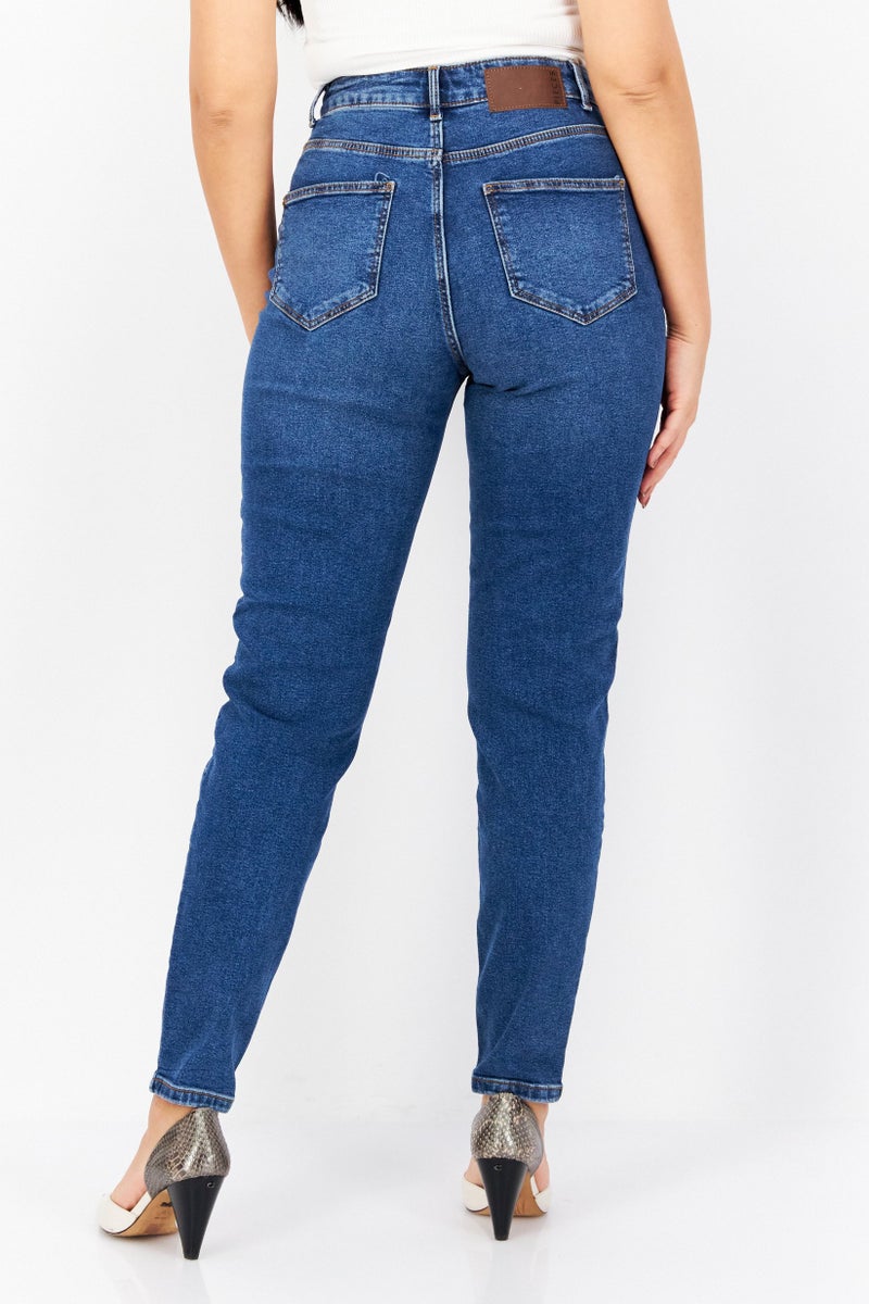 PIECES Women Mom Fit Washed Stretchable Jeans, Blue - Image 4