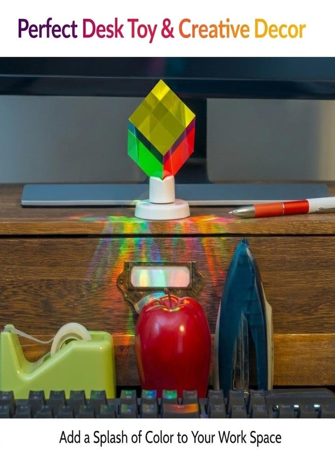 Twiddler Toys Color Mixing Cube with Display Stand - 2 Inch (50mm) Cyan, Yellow, & Magenta Acrylic Prism Optical Physics Desk Decor - Image 5