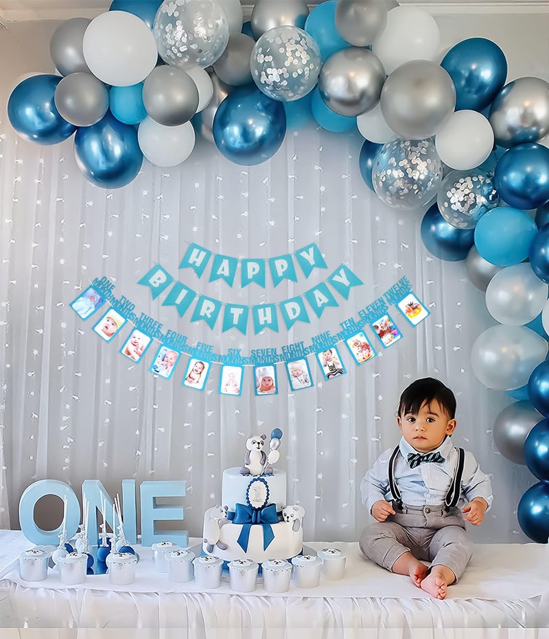 SpecialYou.in Special You 1st Birthday Decoration for Baby Boy with Blue and White Balloons for Decoration, Back Drop Curtain for Decor, Birthday Decoration kit- 67 Pcs - Image 2