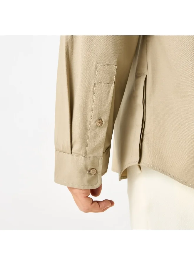 Iconic Iconic Solid Slim Fit Shirt with Pocket and Long Sleeves