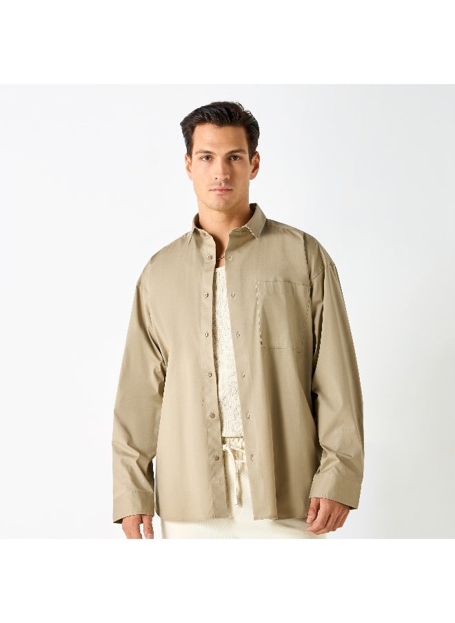 Iconic - Iconic Solid Slim Fit Shirt with Pocket and Long Sleeves - Image 1