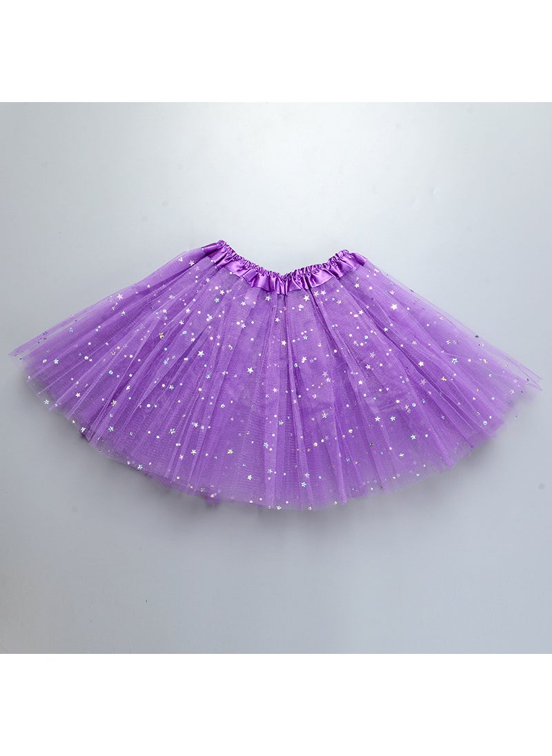 Generic Childrens tutu skirt princess sequins three-layer 6-piece mesh skirt tutu gauze skirt tutu children Dark purple 