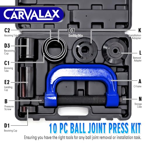 CARVALAX 10-Piece Ball Joint Press Kit, Ball Joint Removal Tool Kit w/Universal Adapters and Sockets for Most 2WD/4WD Cars, Trucks and SUVs - Image 2
