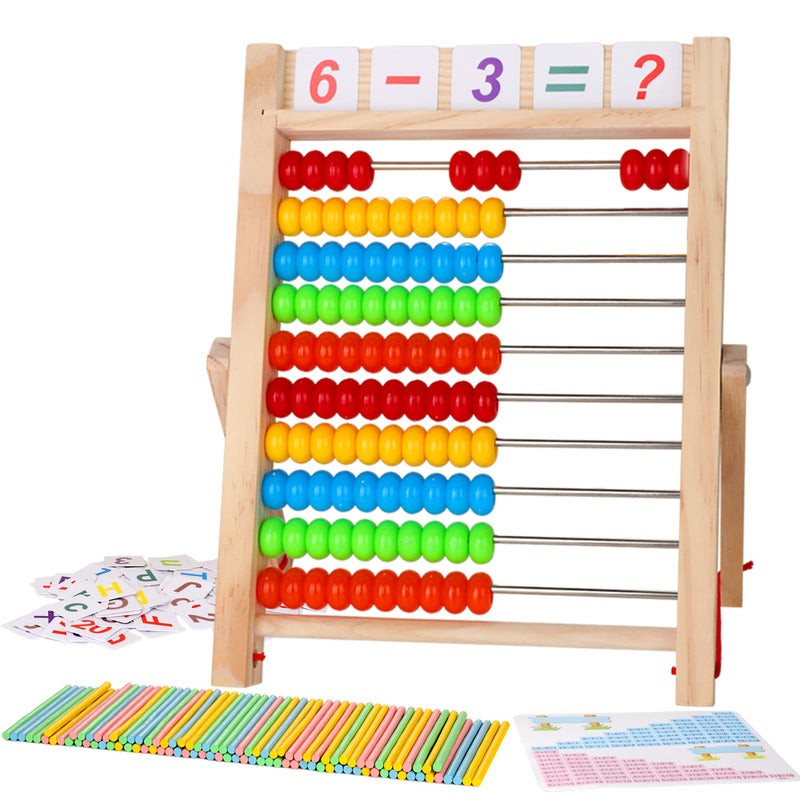 WOODMAM Wooden Abacus for Kids Math, Educational Counting Toy with Counting Sticks and Number Alphabet Cards, Preschool Learning Toys Gift for Boys Girls Age 3+ Years Old - Image 1