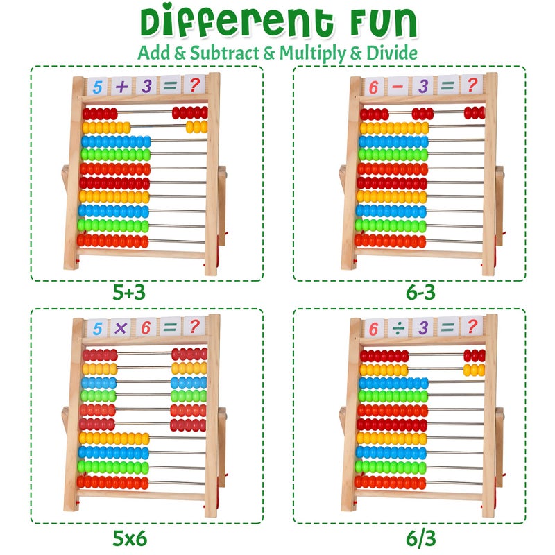 WOODMAM Wooden Abacus for Kids Math, Educational Counting Toy with Counting Sticks and Number Alphabet Cards, Preschool Learning Toys Gift for Boys Girls Age 3+ Years Old - Image 4