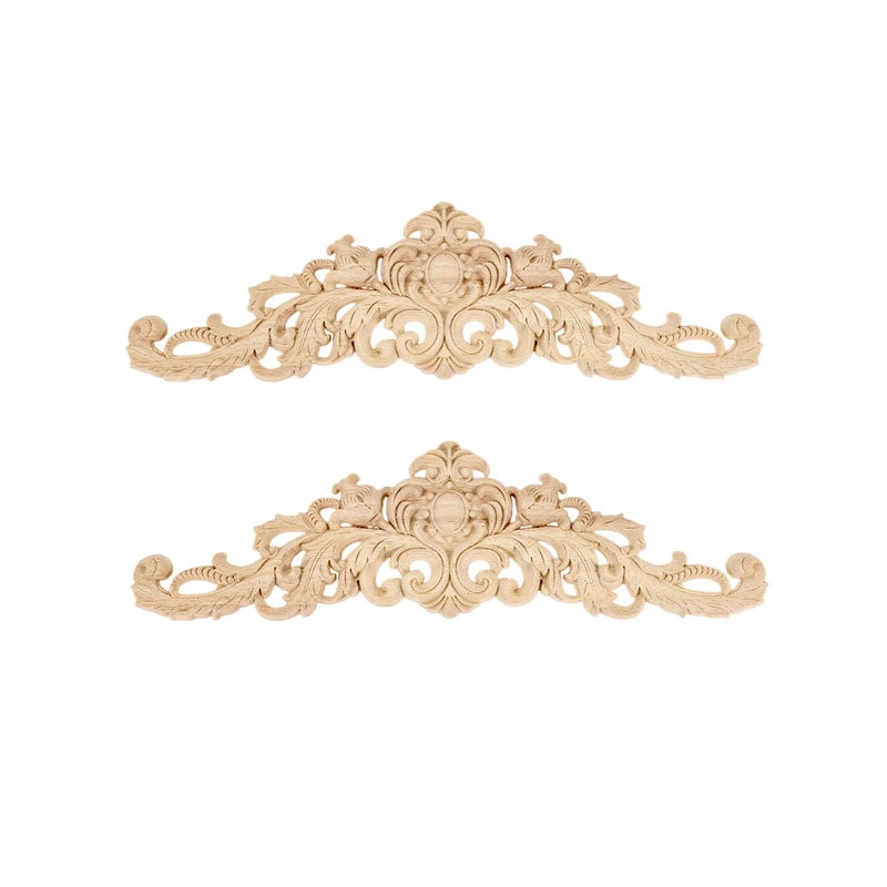 MUXSAM MUXSAM Long Wood Carved Appliques Onlays  2-Pack Unpainted Decorative Corner Carving Decals Set for Wall Door Cabinet Mirror Closet Wardrobe Dresser Mantel Staircase DIY Project  30x8cm/11.81""x3.15"" 