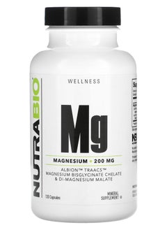 NutraBio Mg Magnesium 200 mg 120 Capsules (100 mg per Capsule) 