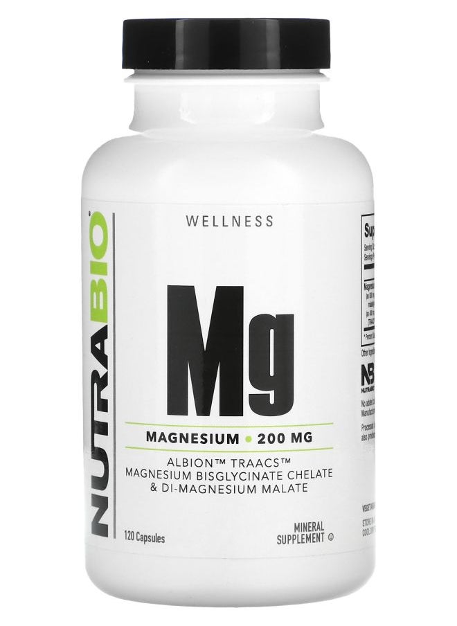 NutraBio Mg Magnesium 200 mg 120 Capsules (100 mg per Capsule) 