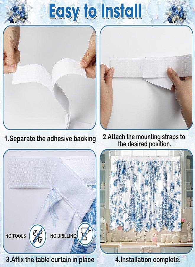 Wiooffen Cabinet Curtains 28 x 51 in Sink Skirt for Bathroom Kitchen Under Desk Privacy Drape Self Adhesive Closet Dishwasher Table Curtains for Home Laundry Room Farmhouse Rustic Decor Blue Flower - Image 4