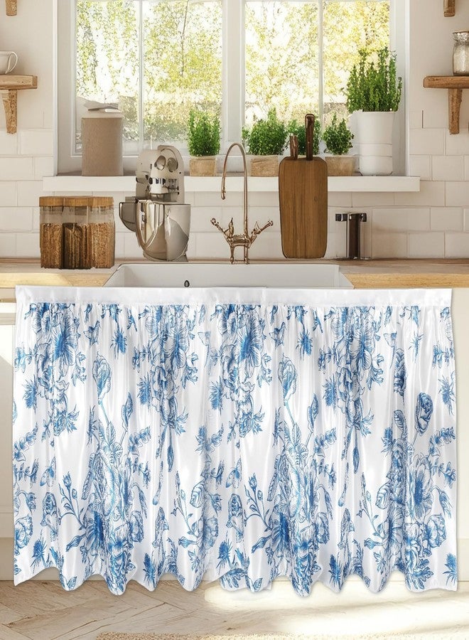 Wiooffen Cabinet Curtains 28 x 51 in Sink Skirt for Bathroom Kitchen Under Desk Privacy Drape Self Adhesive Closet Dishwasher Table Curtains for Home Laundry Room Farmhouse Rustic Decor Blue Flower - Image 1