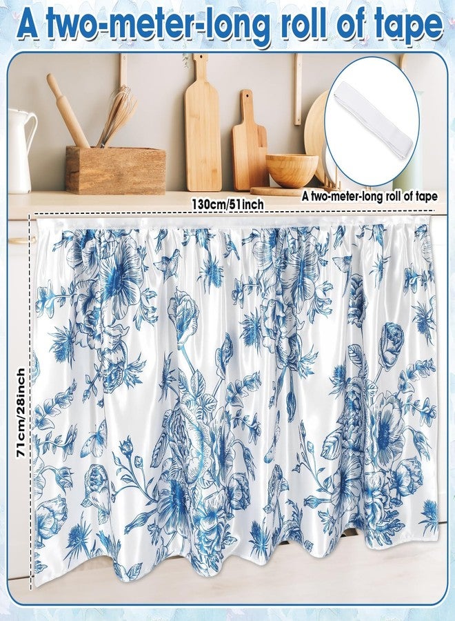 Wiooffen Cabinet Curtains 28 x 51 in Sink Skirt for Bathroom Kitchen Under Desk Privacy Drape Self Adhesive Closet Dishwasher Table Curtains for Home Laundry Room Farmhouse Rustic Decor Blue Flower - Image 2