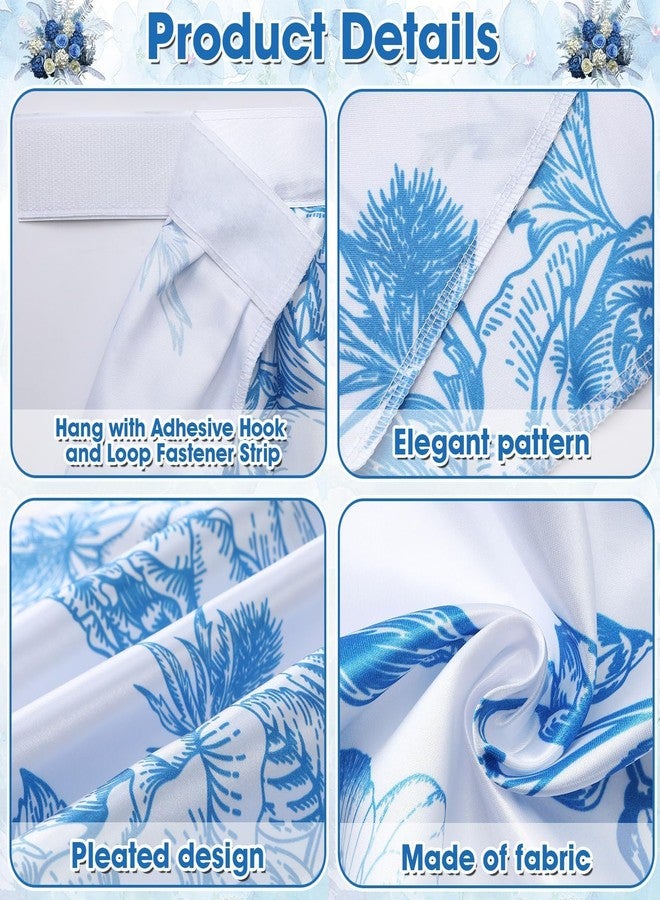 Wiooffen Cabinet Curtains 28 x 51 in Sink Skirt for Bathroom Kitchen Under Desk Privacy Drape Self Adhesive Closet Dishwasher Table Curtains for Home Laundry Room Farmhouse Rustic Decor Blue Flower - Image 3