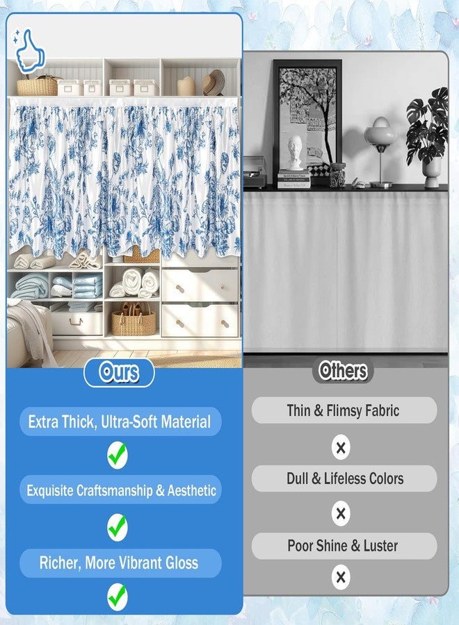 Wiooffen Cabinet Curtains 28 x 51 in Sink Skirt for Bathroom Kitchen Under Desk Privacy Drape Self Adhesive Closet Dishwasher Table Curtains for Home Laundry Room Farmhouse Rustic Decor Blue Flower - Image 5