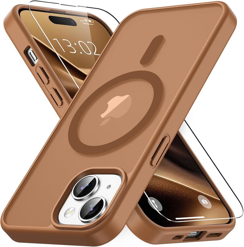 Vansdon Magnetic Case for iPhone 15 with 1 Protective Glass Compatible with MagSafe Military Standard Drop Protection Clear Matte Back Shockproof Phone Case for iPhone 15 - Image 1