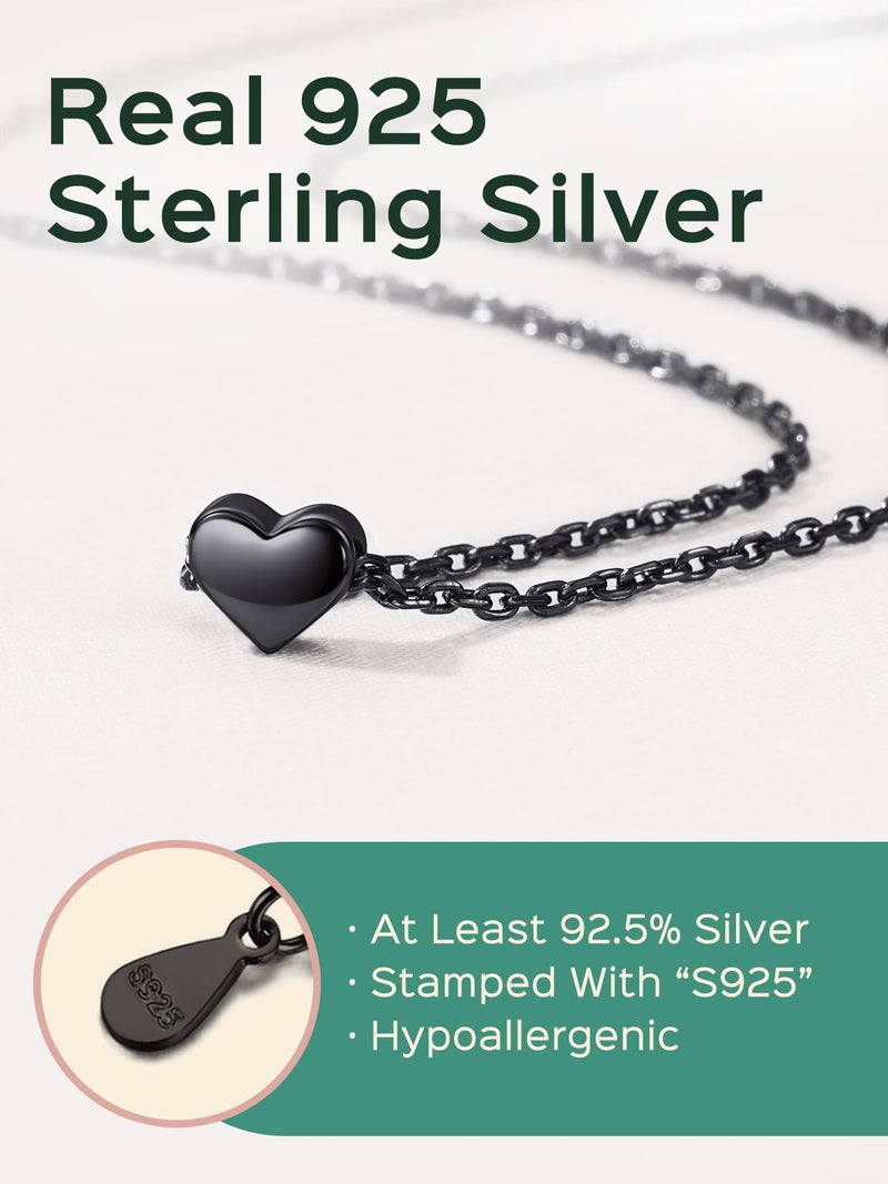 ChicSilver Black Necklaces for Women 925 Sterling Silver Tiny Heart Pendant Necklace for Women Dainty Necklace Christmas Necklaces - Image 4