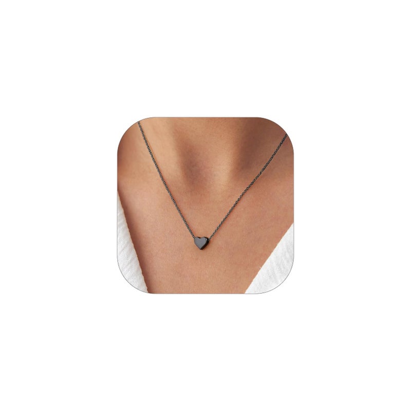 ChicSilver Black Necklaces for Women 925 Sterling Silver Tiny Heart Pendant Necklace for Women Dainty Necklace Christmas Necklaces - Image 1