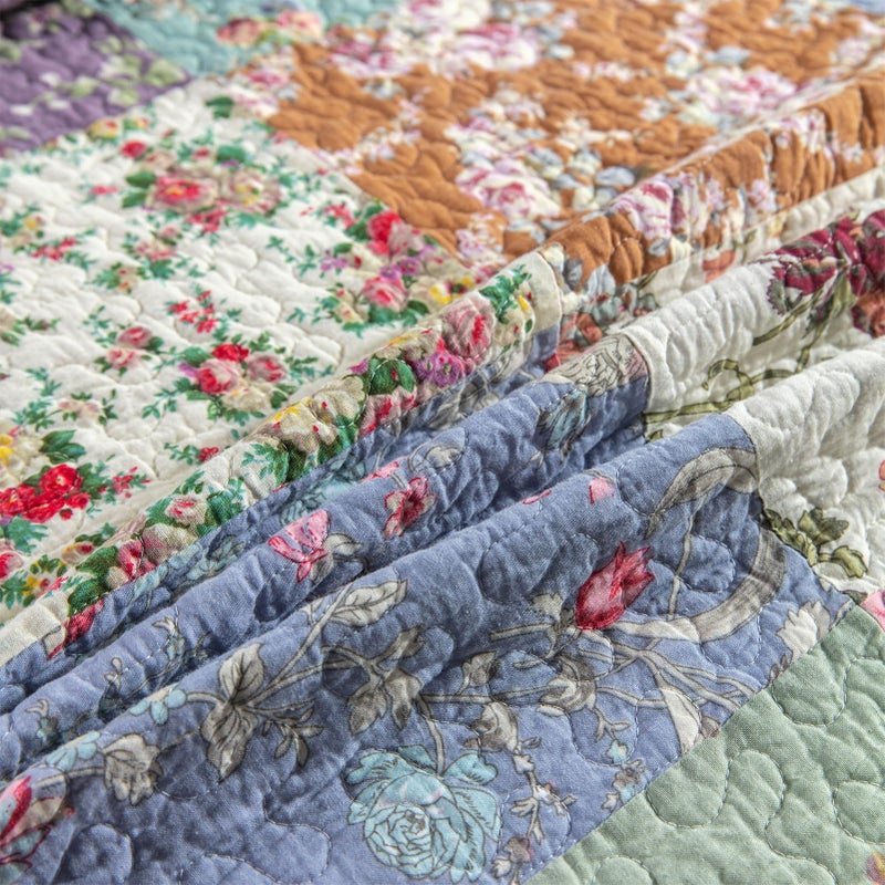 YAYIDAY Quilts Queen Size Patchwork Bedspread Set - 100% Cotton Reversible Breathable Floral Quilted Quilt with Pillow Shams Fit All Season - Image 5