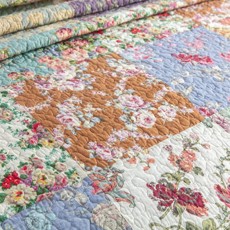 YAYIDAY Quilts Queen Size Patchwork Bedspread Set - 100% Cotton Reversible Breathable Floral Quilted Quilt with Pillow Shams Fit All Season - Image 3