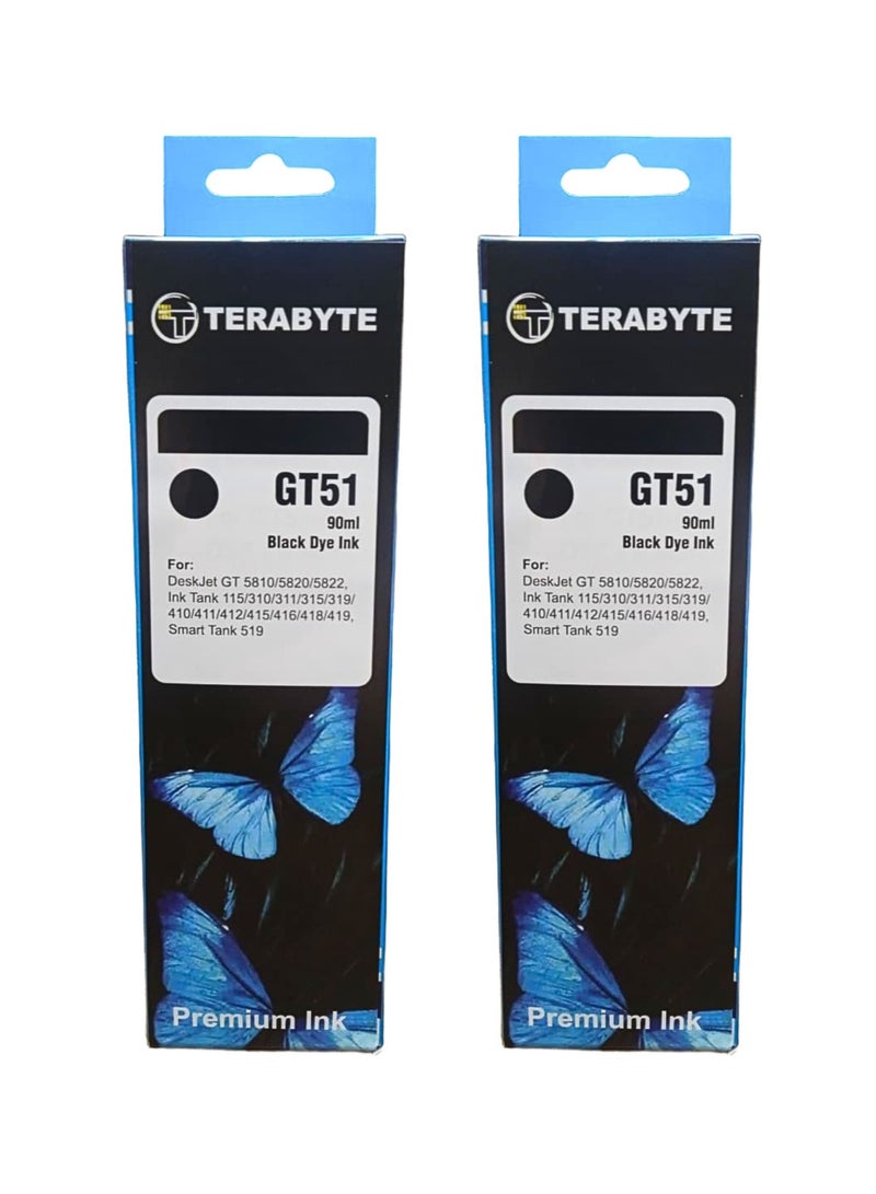 Terabyte GT51 Ink (Black Compatible Refill Ink for GT 5810, 5811, 5820, 5821, 115, 116, 117, 310, 315, 319, 410, 415, 416, 419, 457 Ink Tank Printer. (2-Black) - Image 1