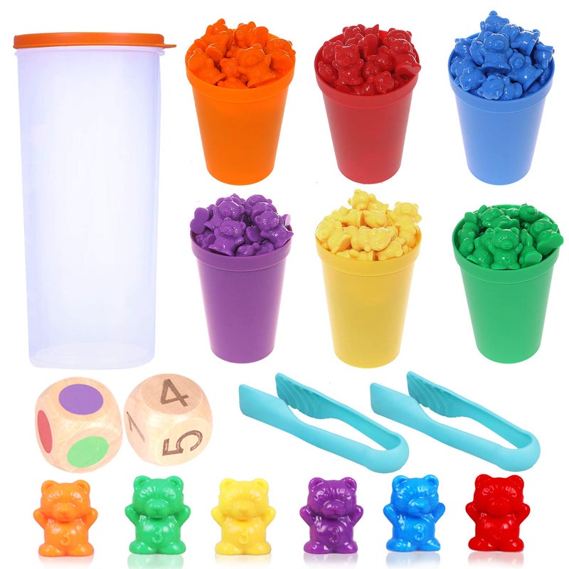 Camelize Rainbow Counting Bears,71pcs Colorful Sorting Toys with Matching Cups Dices and Tweezers,Perfect Math Skills Games Educational - Image 1