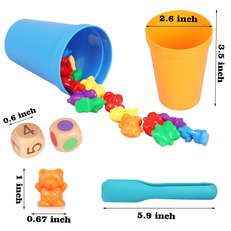 Camelize Rainbow Counting Bears,71pcs Colorful Sorting Toys with Matching Cups Dices and Tweezers,Perfect Math Skills Games Educational - Image 2