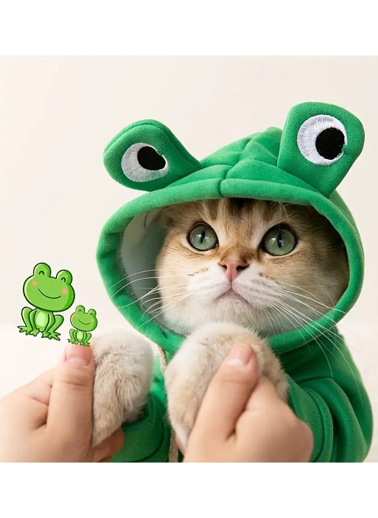 Goolsky - Adorable Frog-Themed Pet Hoodie - Cozy Knit Sweatshirt for Small to Extra-Small Cats, Perfect for All Seasons, Transformation, Hoodie Medium - Image 1