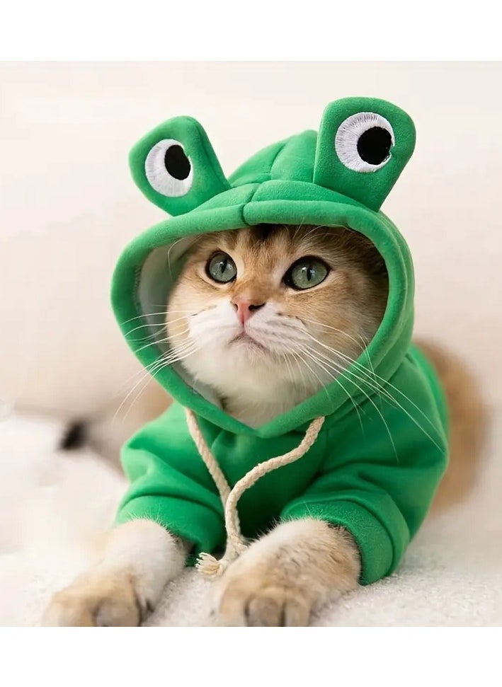 Goolsky - Adorable Frog-Themed Pet Hoodie - Cozy Knit Sweatshirt for Small to Extra-Small Cats, Perfect for All Seasons, Transformation, Hoodie Medium - Image 1