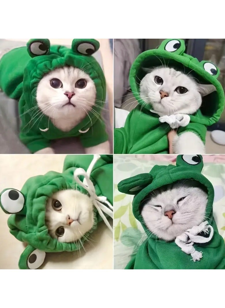 Goolsky - Adorable Frog-Themed Pet Hoodie - Cozy Knit Sweatshirt for Small to Extra-Small Cats, Perfect for All Seasons, Transformation, Hoodie Medium - Image 1