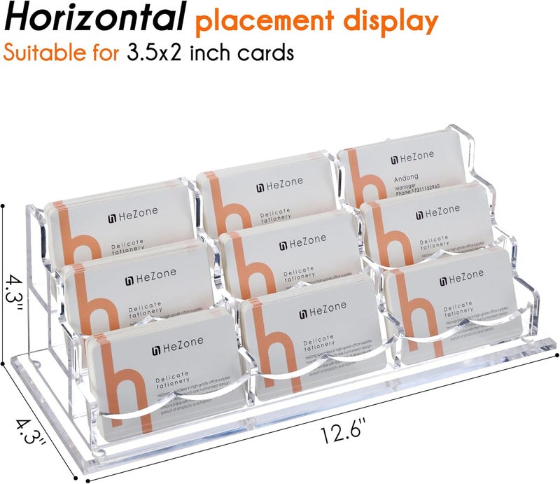 HeZone Business Card Holder for Desk, Multiple Cards Display Stand Rack for Women and Men, Clear Acrylic Card Organizer 9 Slot 3 Tiers - Image 3