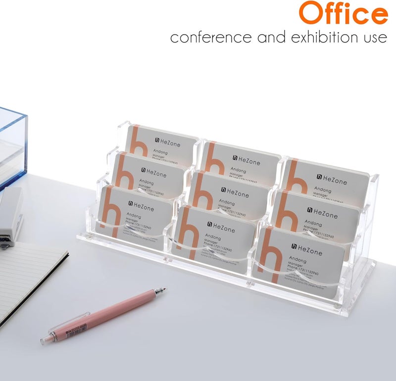 HeZone Business Card Holder for Desk, Multiple Cards Display Stand Rack for Women and Men, Clear Acrylic Card Organizer 9 Slot 3 Tiers - Image 5