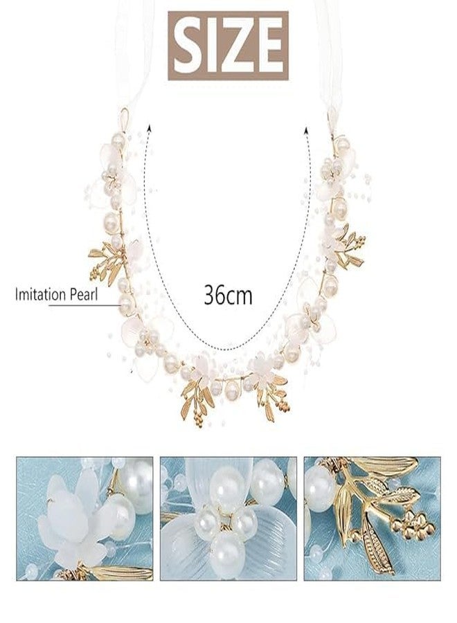 OVERSEASE Tiara For Women,Hair Band For Girls,Hair Accessories For Women Wedding, Pearl Flower Crown Bridal Flower Hairband For Girls Baby Hair Party Birthday Dress Up Wedding - Image 2