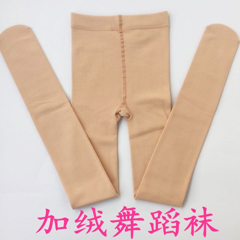 Factory wholesale autumn and winter fleece-lined childrens dance clothes childrens performance clothes invisible underwear girls high elastic dance socks Skin color set 