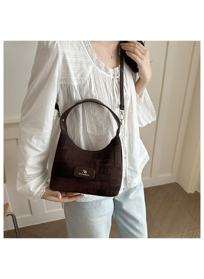 Patchwork Plaid Fabric Hobo Shoulder Bag with PU Trim, Detachable Metal Chain Strap, and Zipper Closure - Image 5