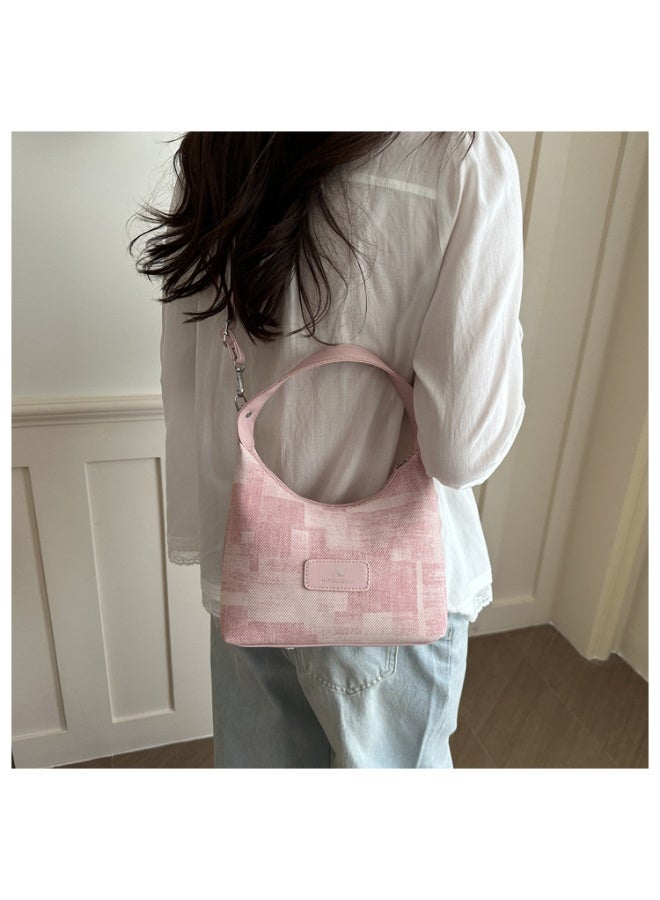 Patchwork Plaid Fabric Hobo Shoulder Bag with PU Trim, Detachable Metal Chain Strap, and Zipper Closure - Image 2