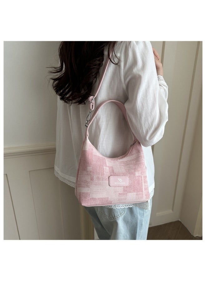 Patchwork Plaid Fabric Hobo Shoulder Bag with PU Trim, Detachable Metal Chain Strap, and Zipper Closure - Image 4