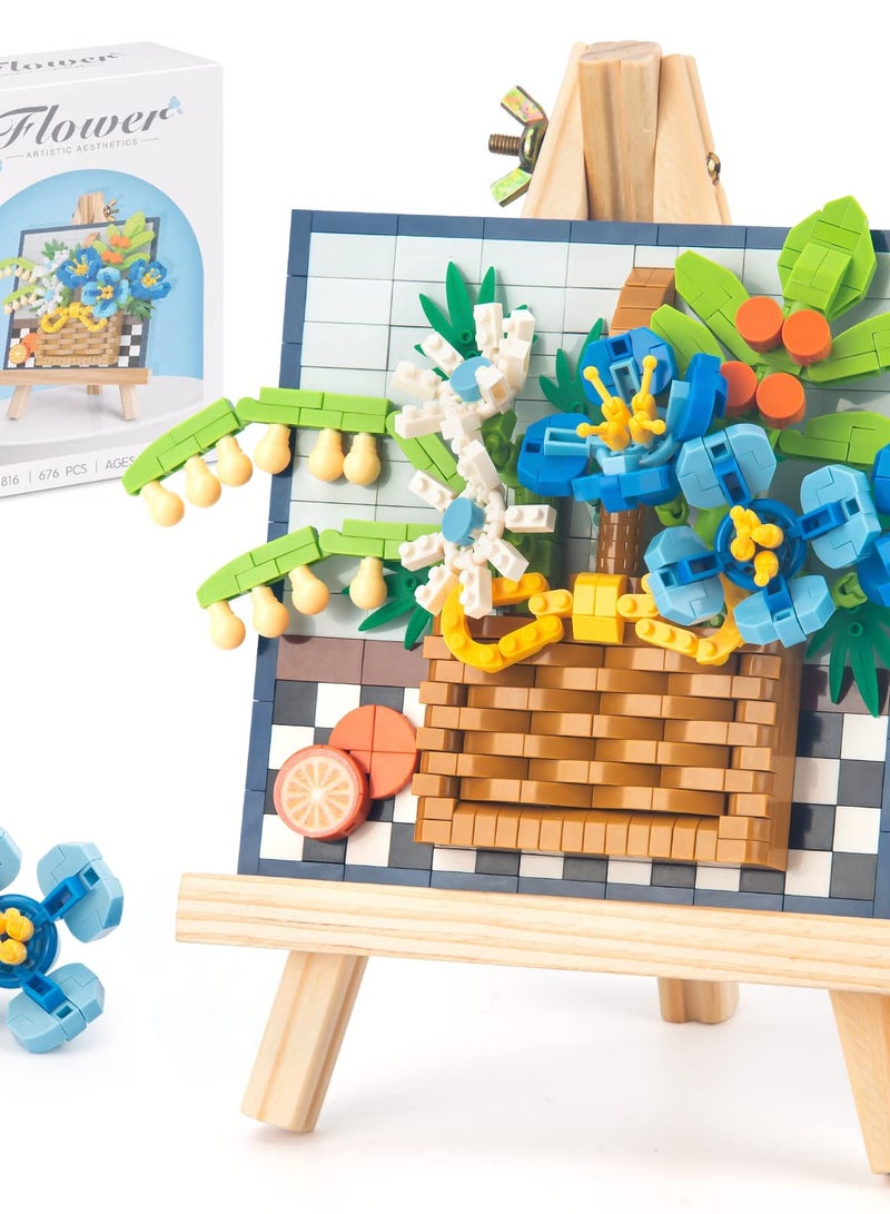 Zikra Creative Blue Rose Building Kit - Bouquet Building Set with Beech Wood - Home Décor Toys Kit for Adults - Mini and Unique Craft Project. - Image 1