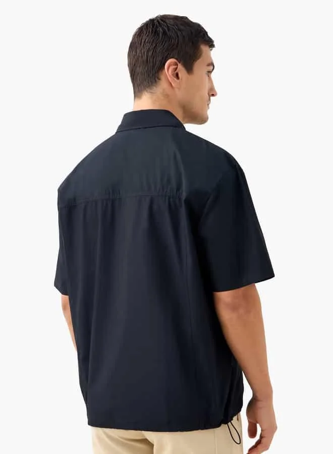 Iconic Iconic Collar Shirt with Short Sleeves and Drawstring Hem Detail