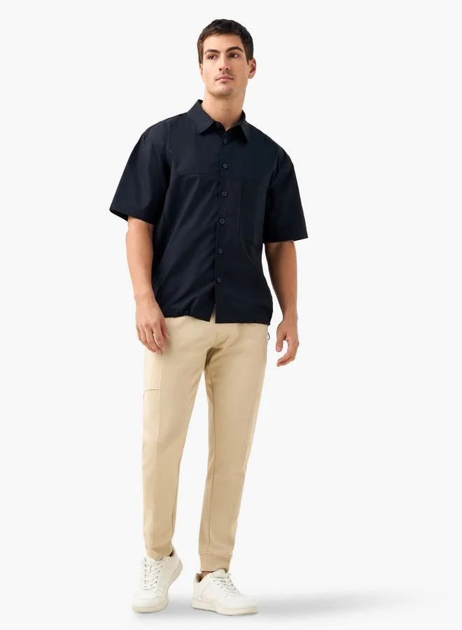 Iconic Iconic Collar Shirt with Short Sleeves and Drawstring Hem Detail