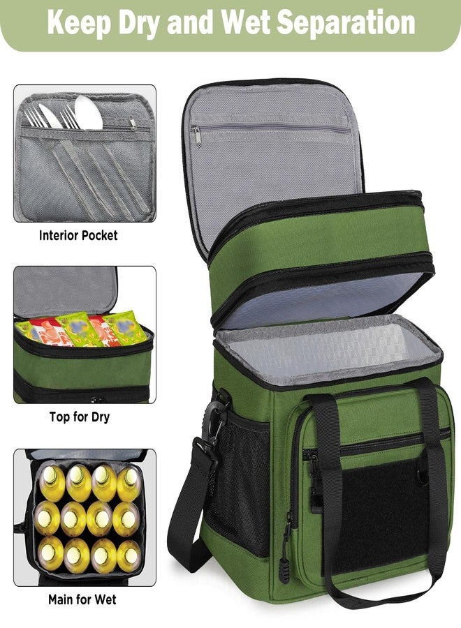 GLENKEY Double Deck Insulated Lunch Box, Expandable Large Lunch Bag Leakproof Cooler Bag Lunch Pail for Men Women Adults Work Shifts Travel Daytrip,16L,Army Green - Image 2