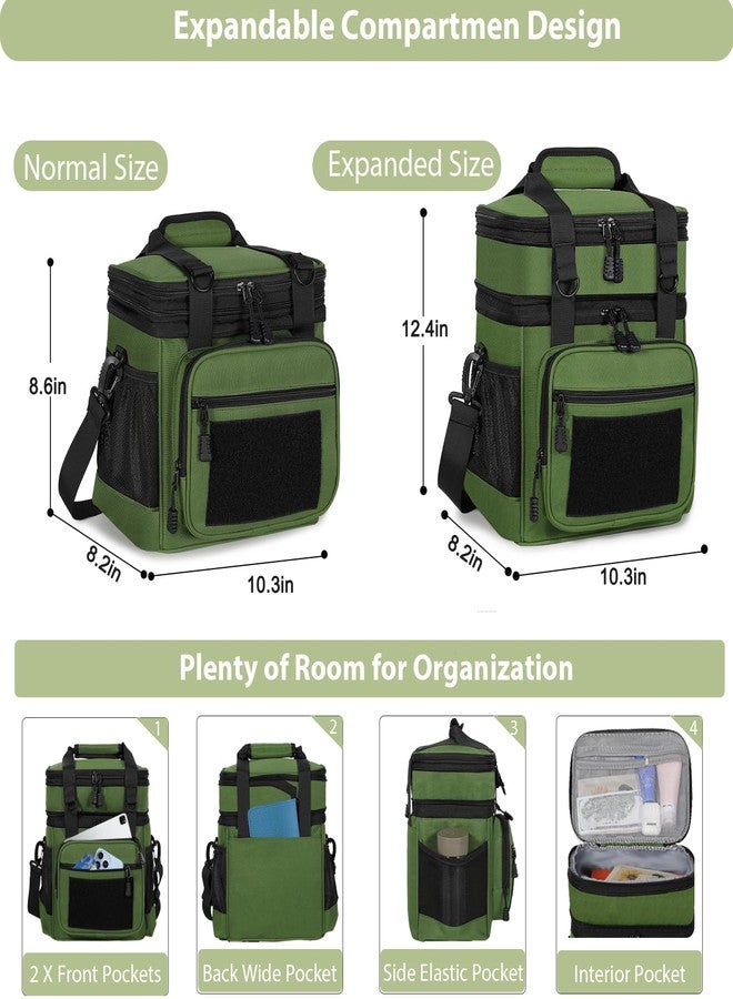 GLENKEY Double Deck Insulated Lunch Box, Expandable Large Lunch Bag Leakproof Cooler Bag Lunch Pail for Men Women Adults Work Shifts Travel Daytrip,16L,Army Green - Image 3