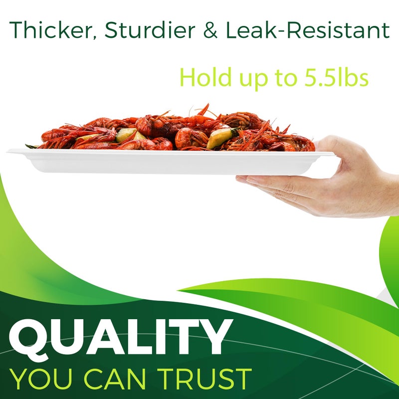 BIRCHIO 50Pack 14"" Heavy Duty Disposable Rectangle Food Trays  Compostable Extra Large Paper Platter Plates Serving Crawfish  Lobster  Crab for Party  BBQ  Crawfish Boil Accessories - Image 4