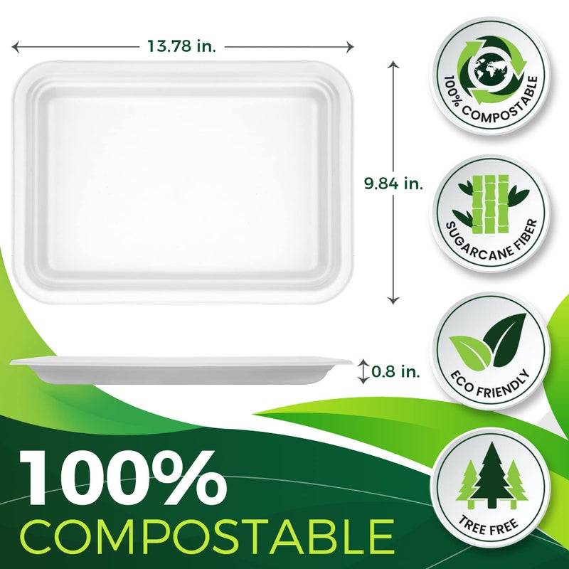 BIRCHIO 50Pack 14"" Heavy Duty Disposable Rectangle Food Trays  Compostable Extra Large Paper Platter Plates Serving Crawfish  Lobster  Crab for Party  BBQ  Crawfish Boil Accessories - Image 2