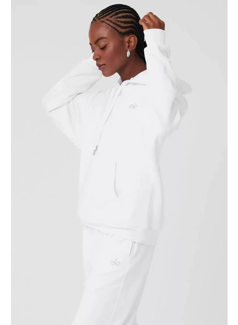 ألو alo White hoodie and jogging suit set - casual wear, suitable for casual sports and daily comfort - Image 2