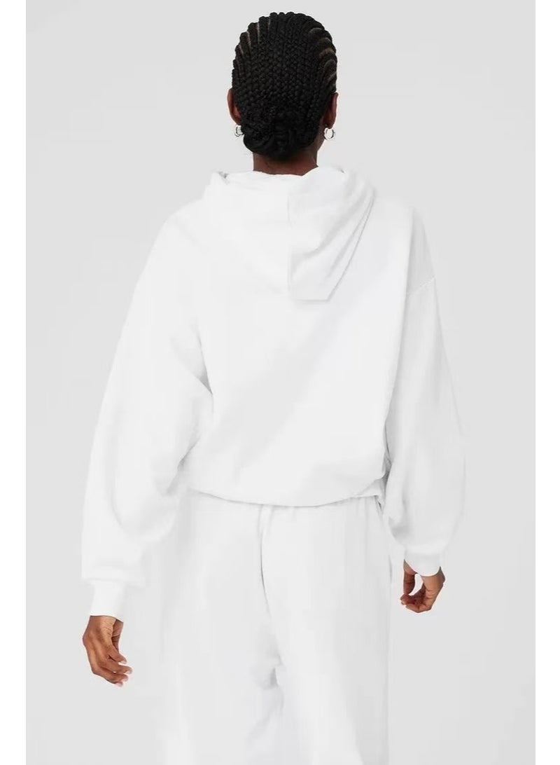 ألو alo White hoodie and jogging suit set - casual wear, suitable for casual sports and daily comfort - Image 3