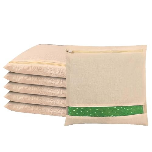FabPax Set of - 6 Cotton Saree Bags/Covers For Storage, Single Saree Cover With Zip Closure, Bags For Clothes, Wardrobe Organizer With Transparent Mesh Window, Beige Colour (16 X 14 Inches) - Image 1
