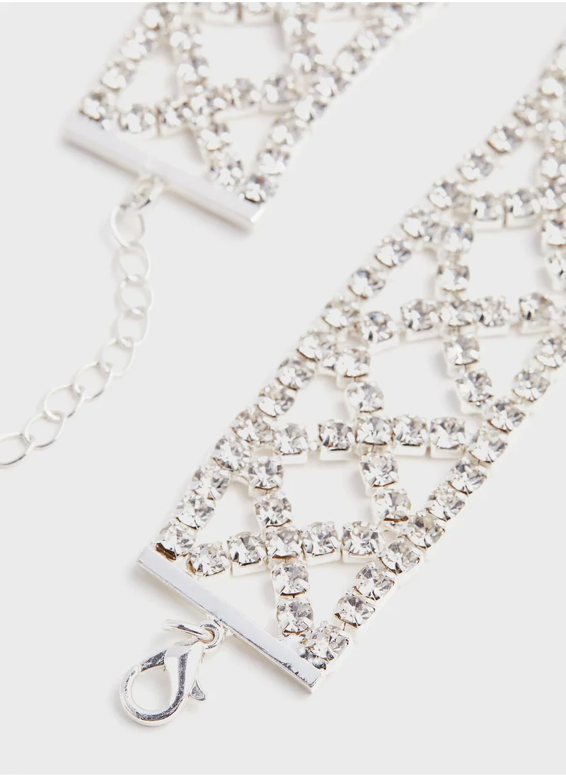 اتش اند ام Short Rhinestone Necklace