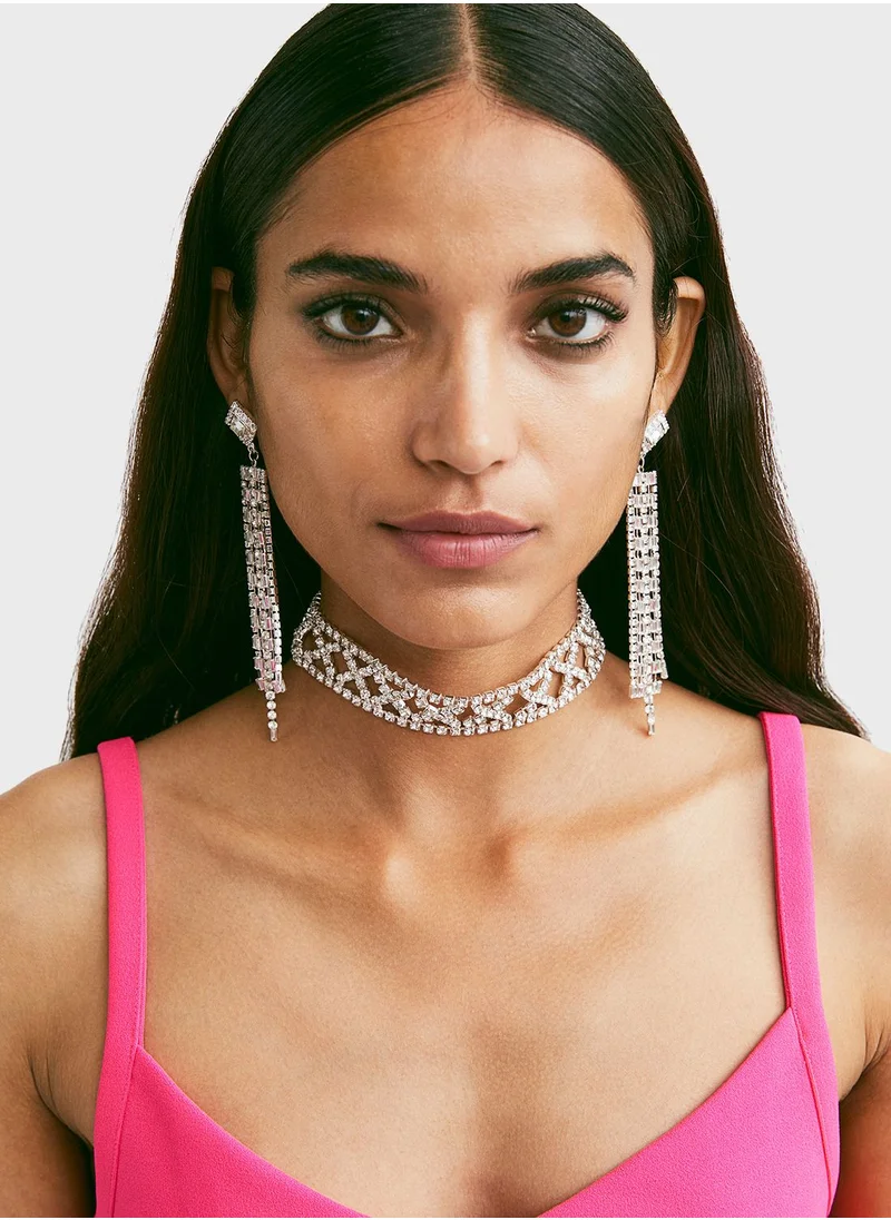 اتش اند ام Short Rhinestone Necklace