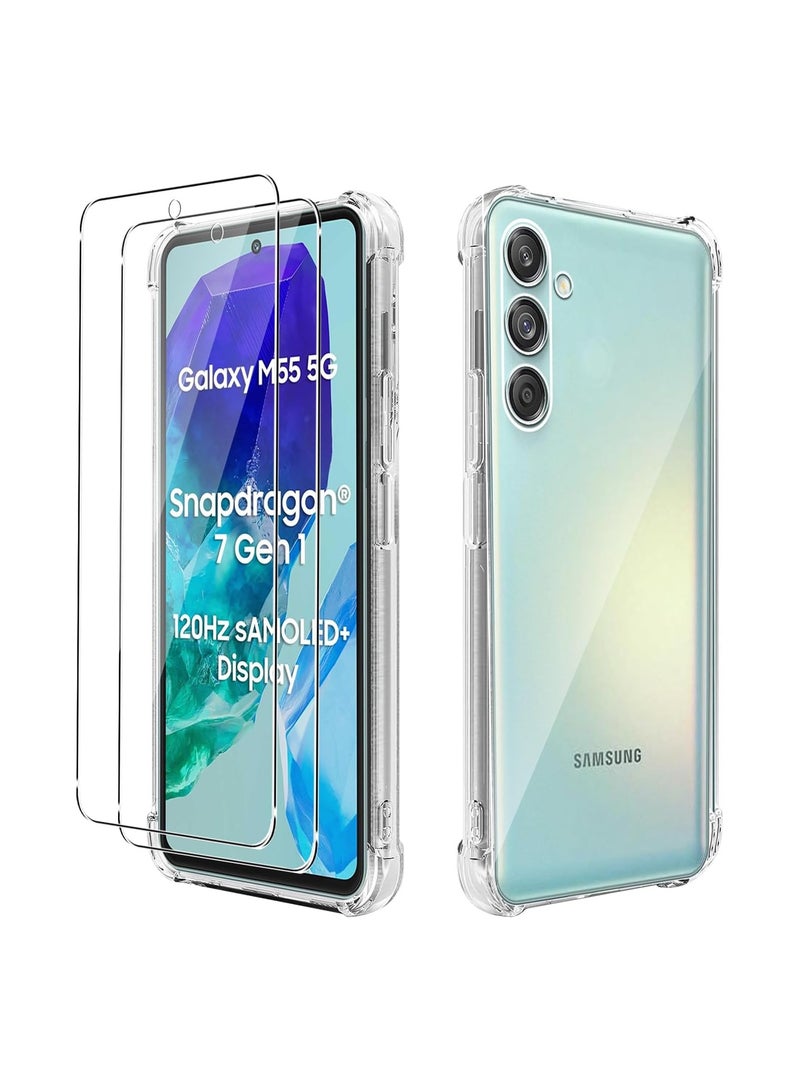 general Transparent protective case for Samsung Galaxy M55 5G, ultra-thin 【shockproof】 【drop-proof】 soft TPU phone case 【reinforced corners】 full-body transparent bumper cover, with 2 pieces of tempered glass - Image 1